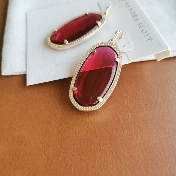 Kendra Scott Elle Gold Berry red glass Earrings - Picture 2 of 4
